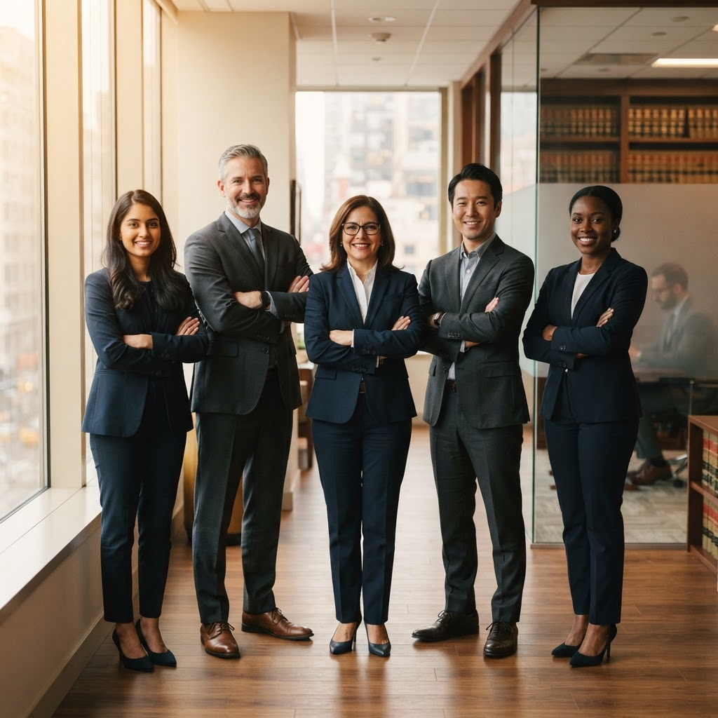The attorneys of Fair Share Firm standing together in their Phoenix office